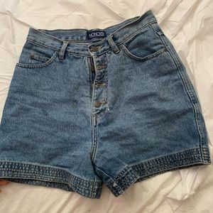 High-waist vintage blue button up shorts